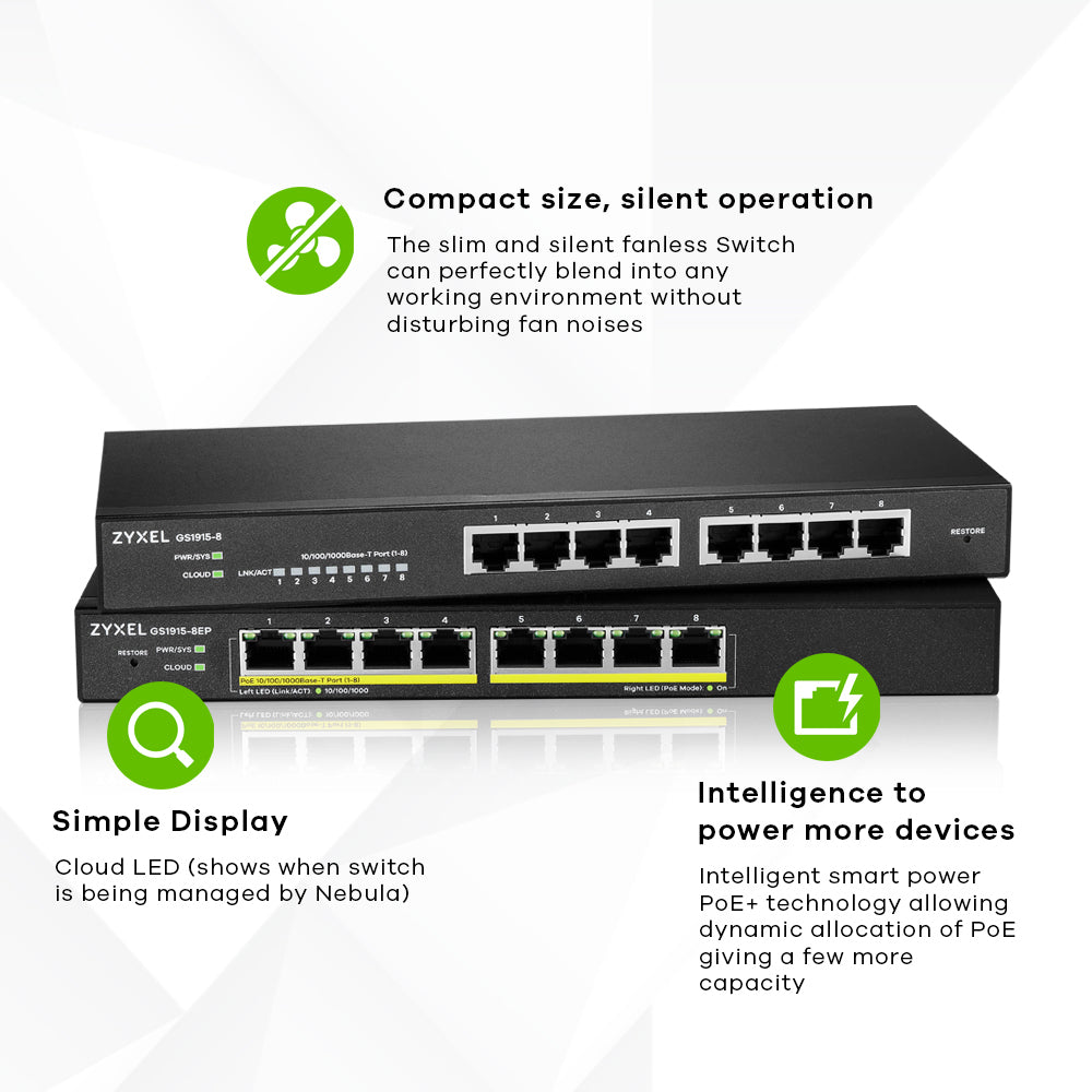 Zyxel GS1915-8EP Διαχειρίσιμος L2 Gigabit Ethernet (10/100/1000) PoE τροφοδοτικού Μαύρος (Μαύρο)