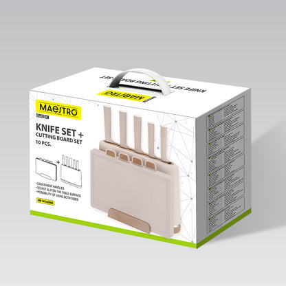Σετ Μαχαιριών Maestro MR-1412-BEIGE με βάση και σετ επιφάνειας κοπής σε μπεζ χρώμα