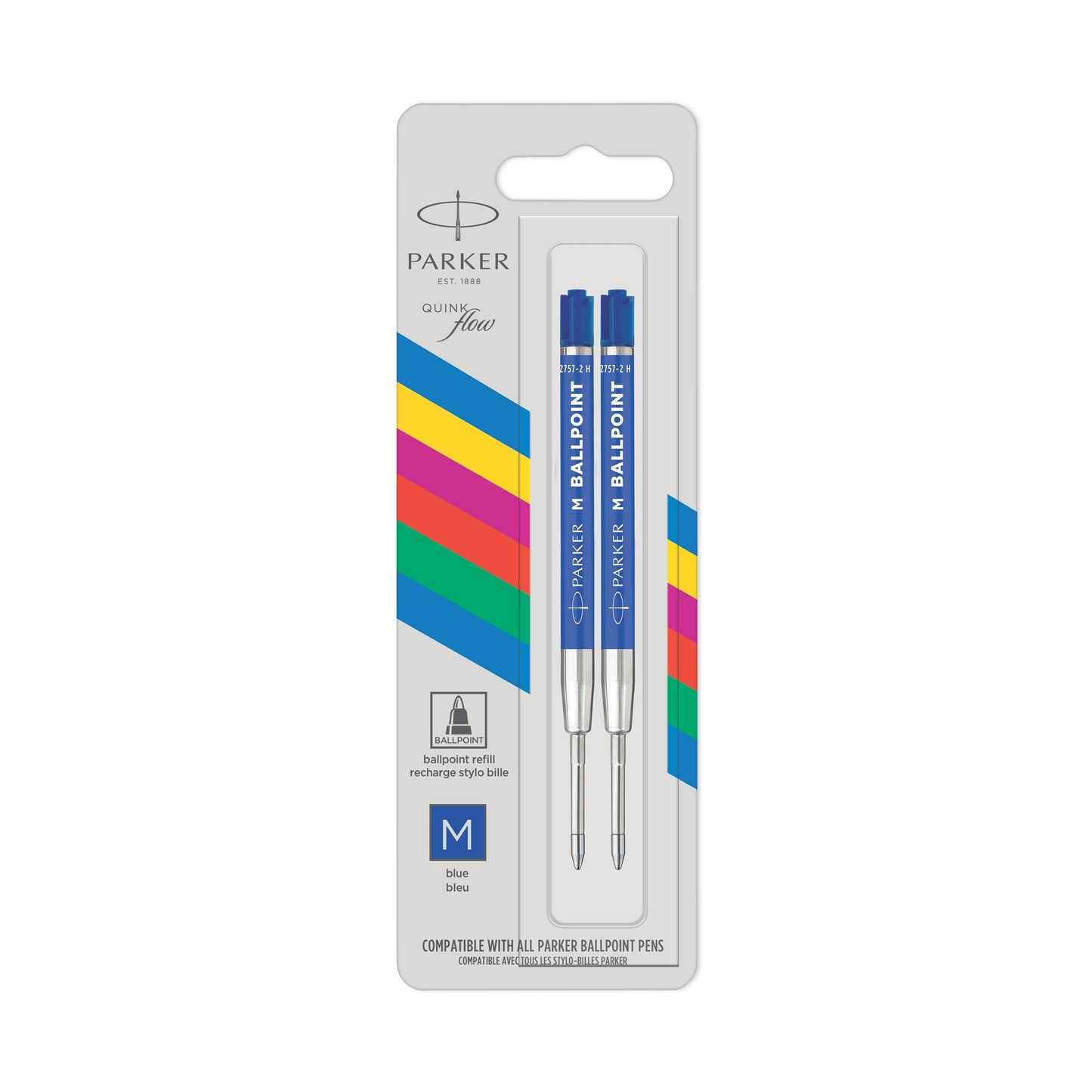 1x2 Parker Quinkflow Basic Ballpoint Pen Refill M blue