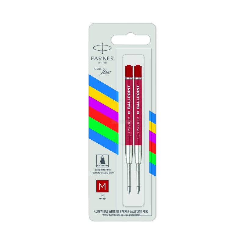 1x2 Parker Quinkflow Basic Ballpoint Pen Refill M red