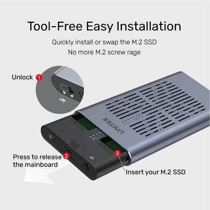 UNITEK S1206A SolidForce USB-C to PCIe/NVMe M.2 SSD 10Gbps Dual Bay Enclosure with Offline Clone