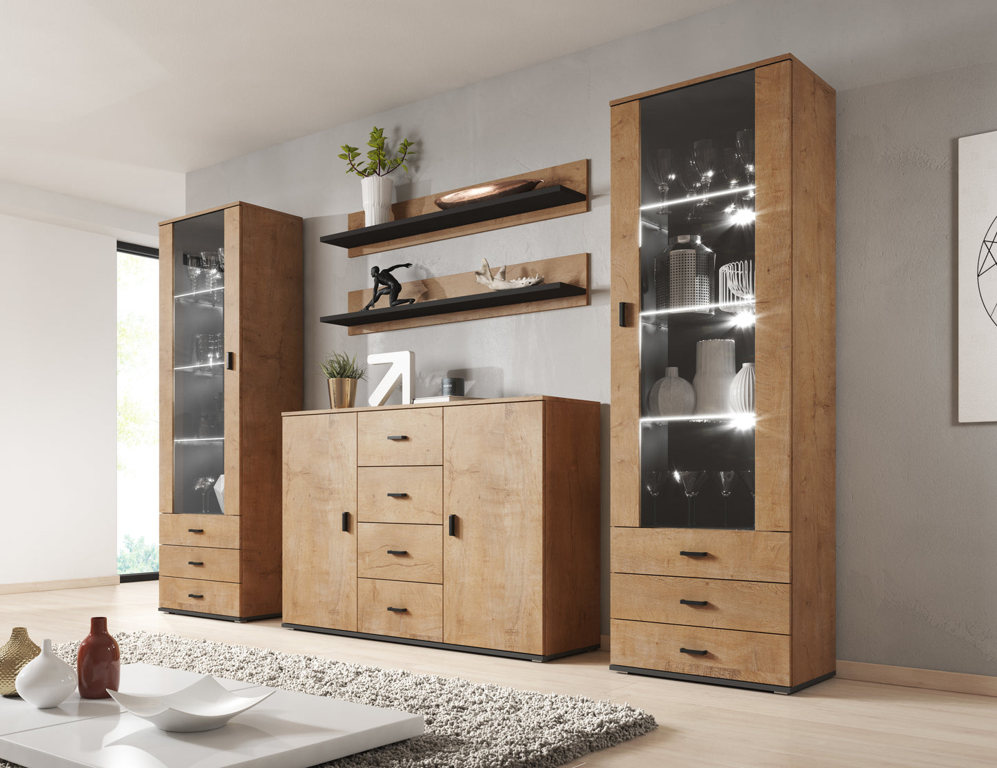 Cama set of two shelves 125cm SOHO lefkas oak/black