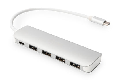 DIGITUS USB-C-Hub  4-Port 3.0->4xA3.0 1xC-PD intgr.Kabel wei