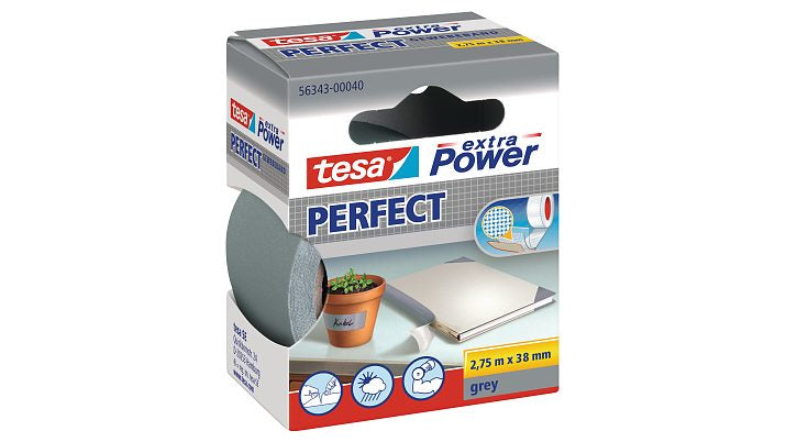 Tesa Gewebekleb, 2,75m x 38mm extra Power grau Perfekt 56343