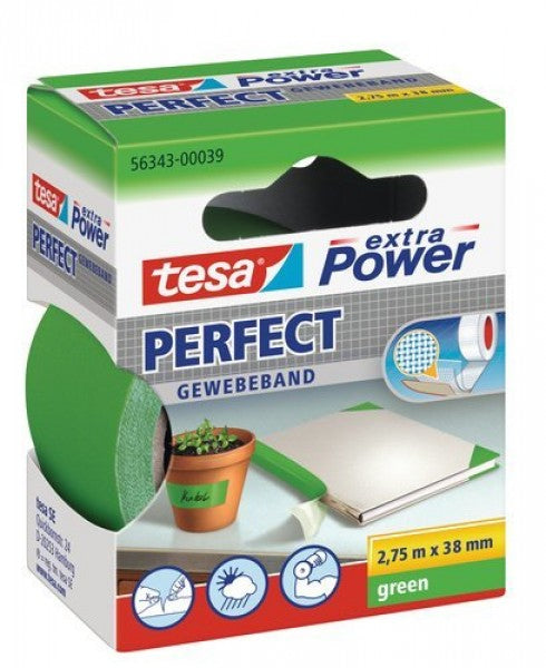 Tesa Gewebekleb, 2,75m x 38mm extra Power grün Perfekt 56343