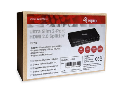 Equip HDMI2.0 2-Port Splitter Ultra Slim 4K/ 60Hz    schwarz