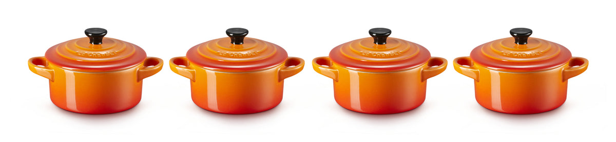 Σετ από 4 μικρές πήλινες κατσαρόλες Le Creuset 10x5 εκ. σε ηφαιστειακό χρώμα