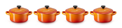 Σετ από 4 μικρές πήλινες κατσαρόλες Le Creuset 10x5 εκ. σε ηφαιστειακό χρώμα