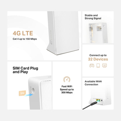 Mercusys MB110-4G ασύρματος δρομολογητής Ethernet, μονοζωνικός (2,4 GHz), λευκός