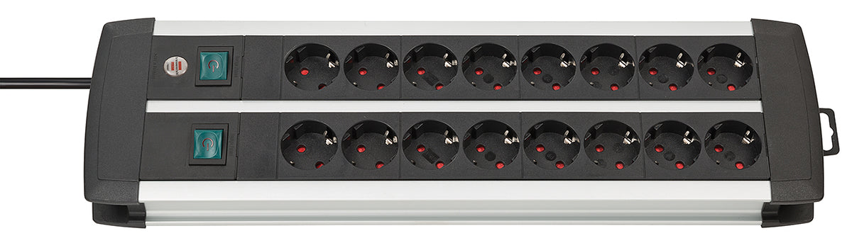 Brennenstuhl Premium-Alu-Line Steckdosenleiste 16-fach Duo (schwarz/silber, 3 Meter, mit 2 Sicherheitsschaltern)