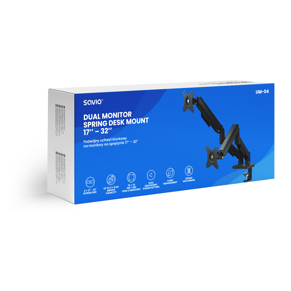 Savio UM-04 Dual Spring Monitor Desk Mount 17”–32”