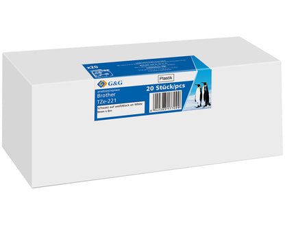 20x G&G Label Tape 9mmx8m B/W compatible with Brother TZe-221