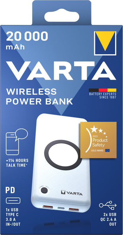 Varta Powerbank Wireless 20000mAh 1x USB-C + 2x USB-A