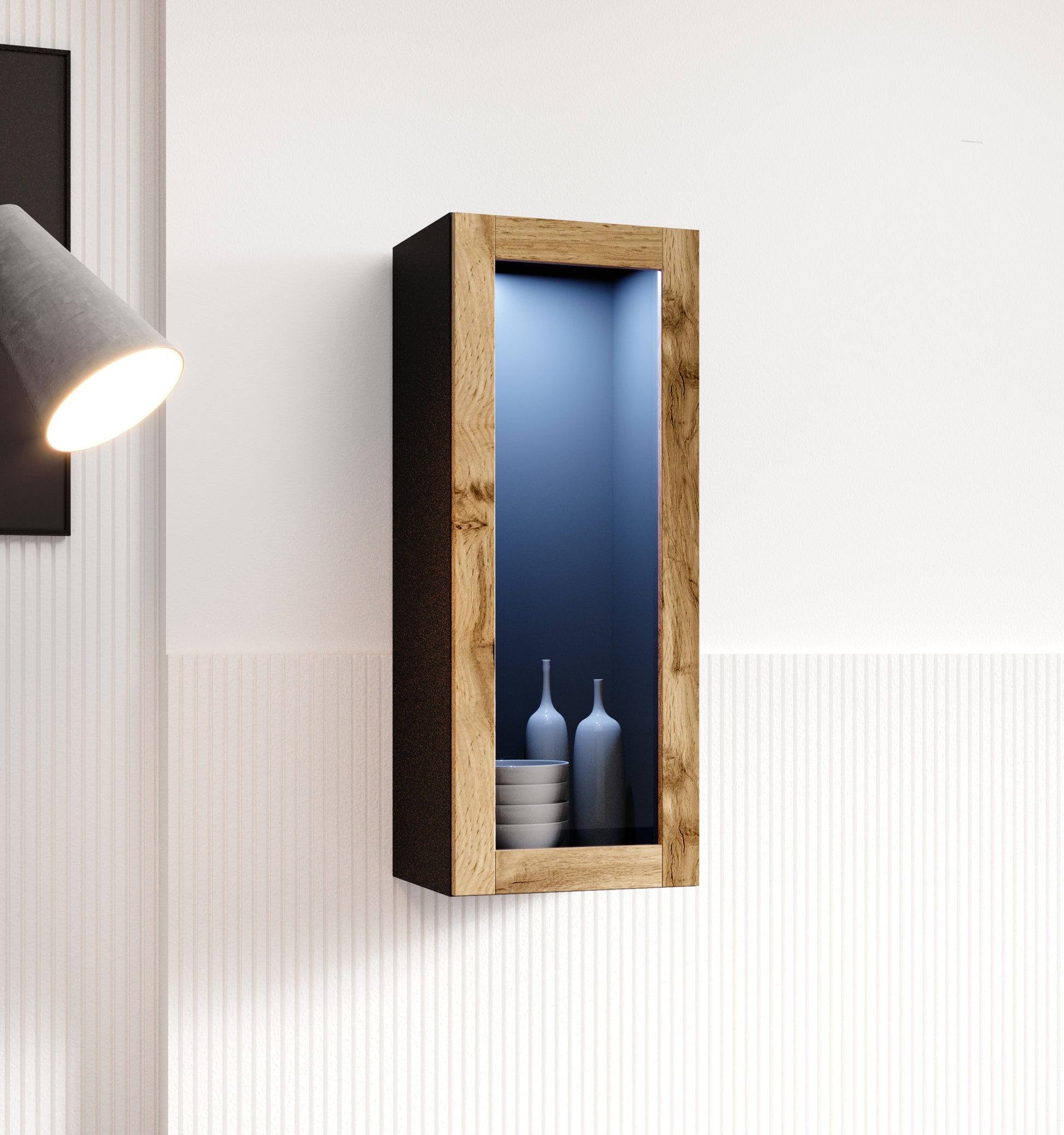 Ντουλάπι Cama VIGO "90" με γυαλί, διαστάσεις 90x35x32 εκ., χρώμα μαύρο/βαθύ δρύς Wotan