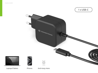CONCEPTRONIC Ladegerät 1Port GaN USB-C Desk  67WPD3.0/PPS sw
