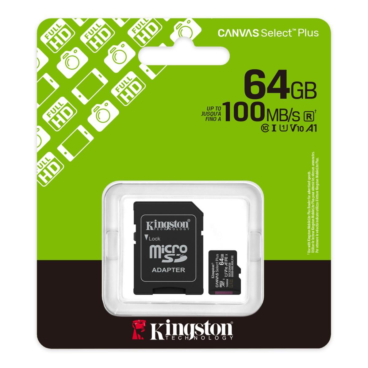 Kingston Micro SD 64GB Cl10Canvas S.Plus SDCS3/64GB +Ad.SD