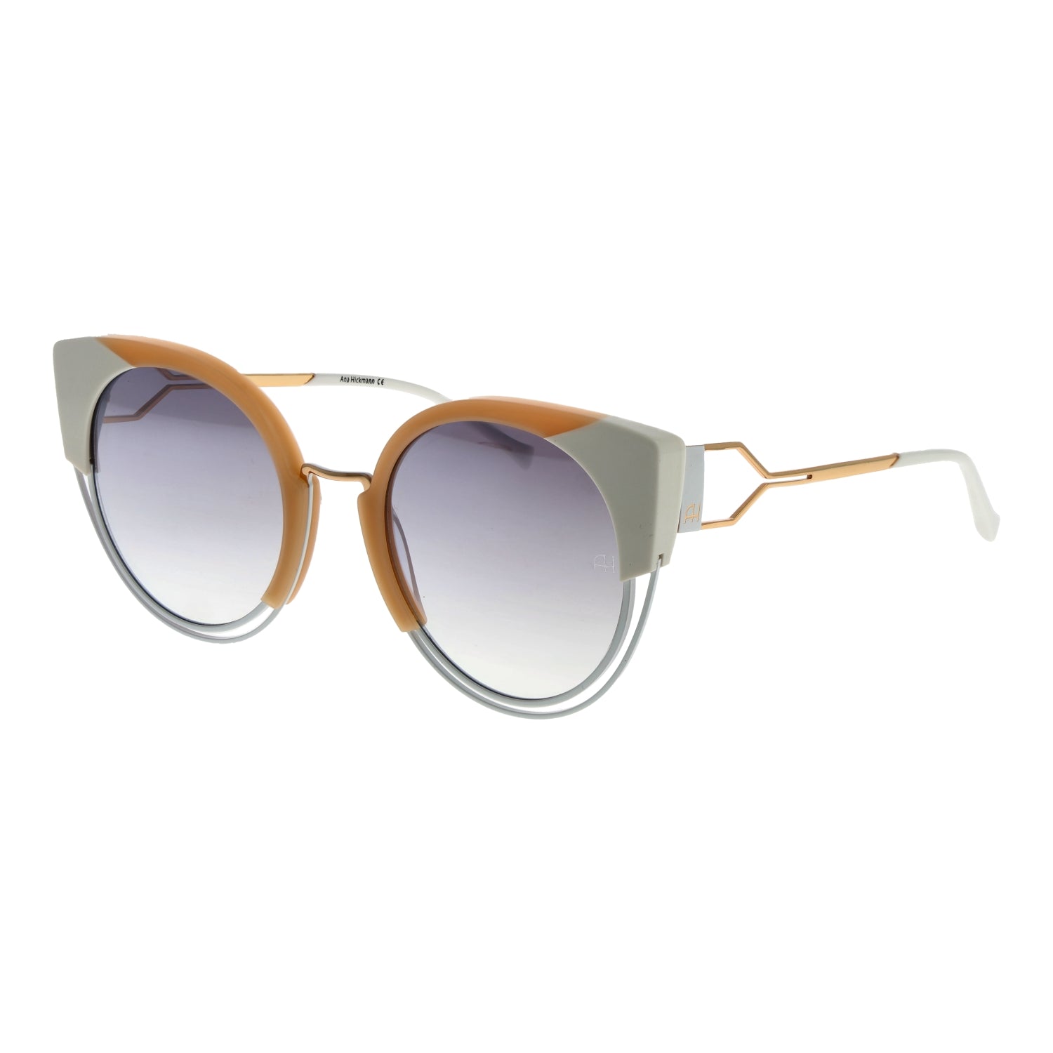 Sunglasses Ana Hickmann Women AH3180-52P02 Metal Frame White Brown Lenses 53/22/145 mm