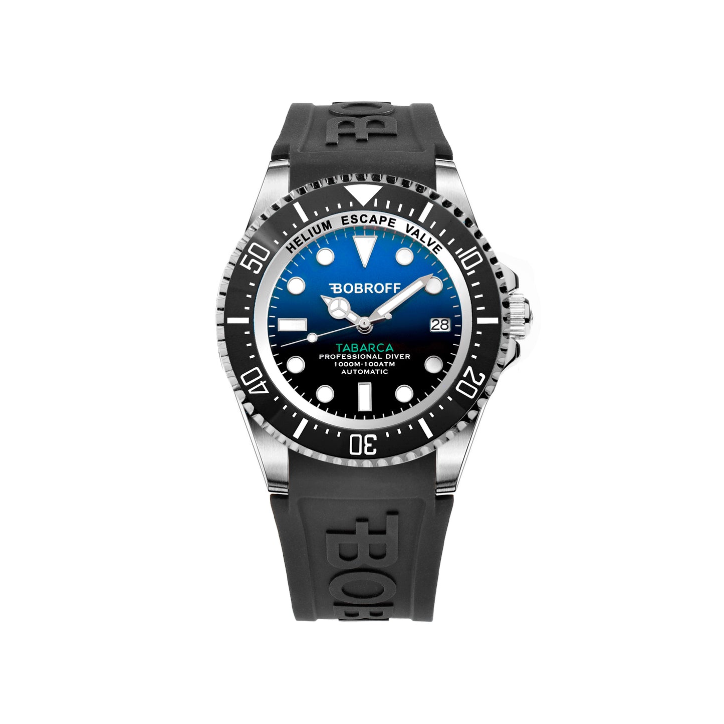 Watch Bobroff Man BF0003-BFSTN Automatic Analog 42mm Black Rubber Strap Blue Dial Silver Stainless Steel Case Sapphire Glass 100ATM