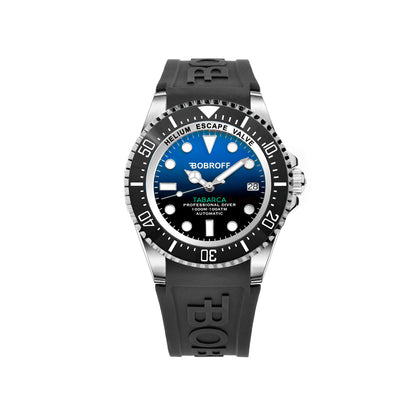 Watch Bobroff Man BF0003-BFSTN Automatic Analog 42mm Black Rubber Strap Blue Dial Silver Stainless Steel Case Sapphire Glass 100ATM