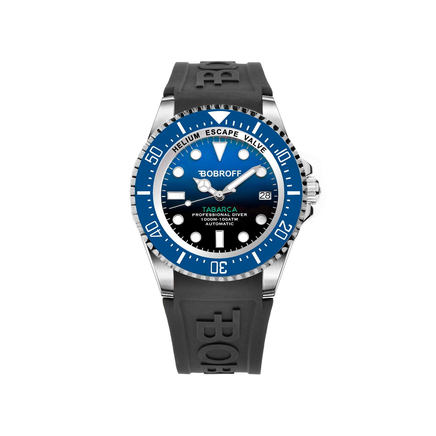 Bobroff Man BF0003baBFSTN Automatic Watch (42mm) Black Rubber Strap, Blue Dial, Stainless Steel Case