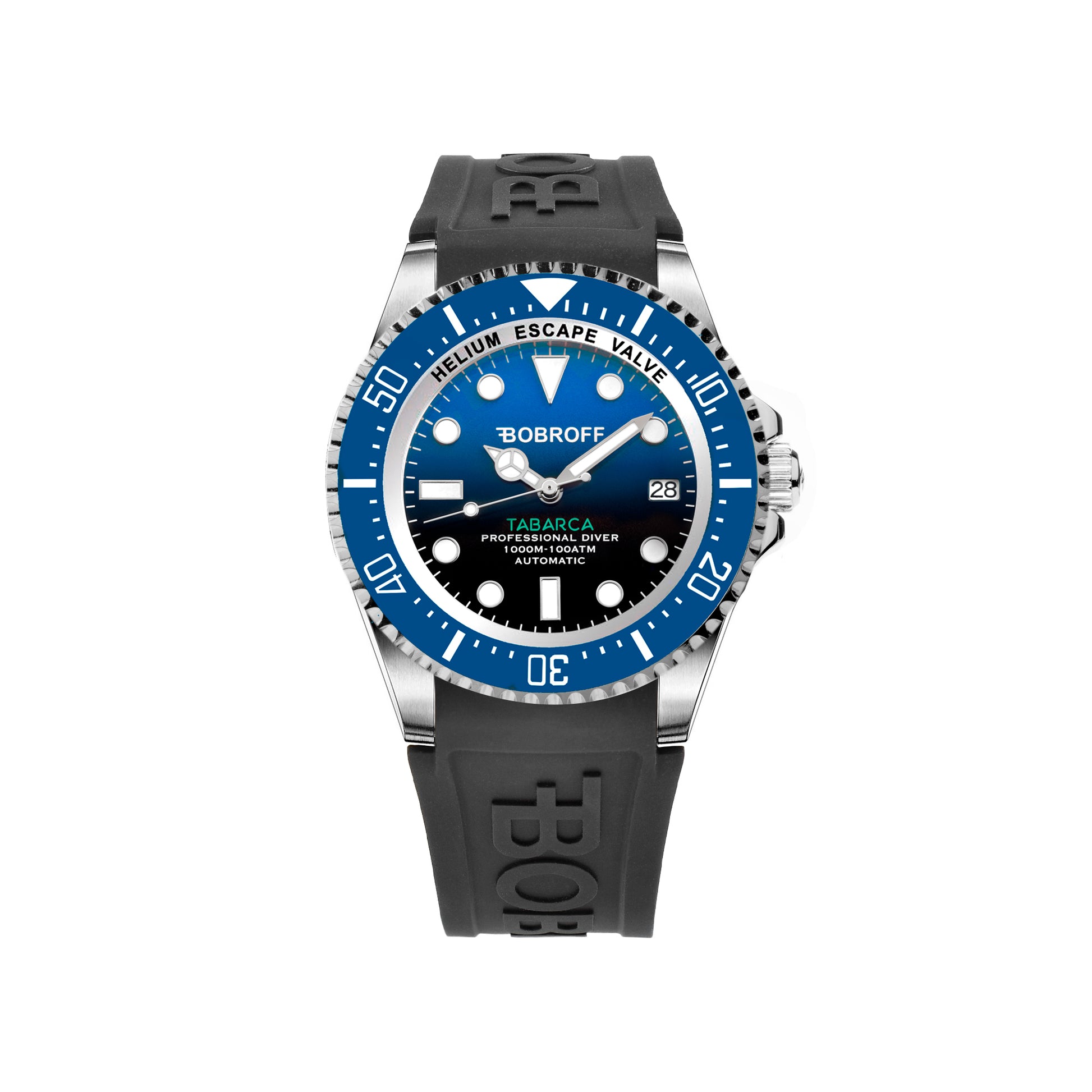 Bobroff Man BF0003baBFSTN Automatic Watch (42mm) Black Rubber Strap, Blue Dial, Stainless Steel Case