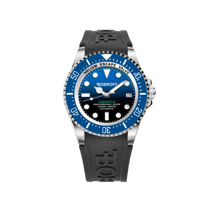 Bobroff Man BF0003baBFSTN Automatic Watch (42mm) Black Rubber Strap, Blue Dial, Stainless Steel Case