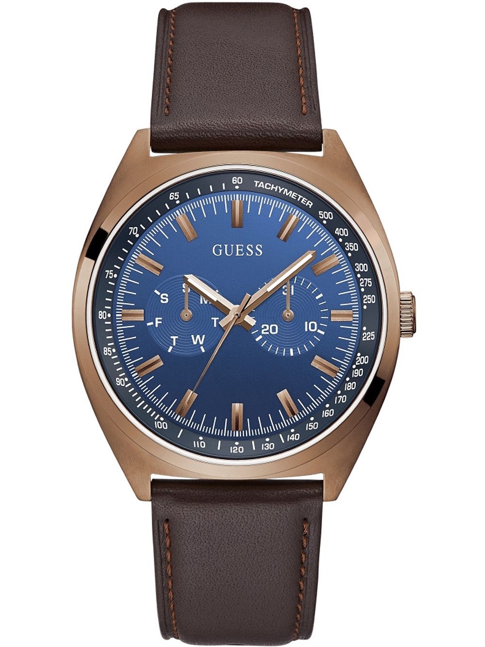 Guess Man GW0212G2 Watch (42mm) Brown with Blue Dial and Leather Strap