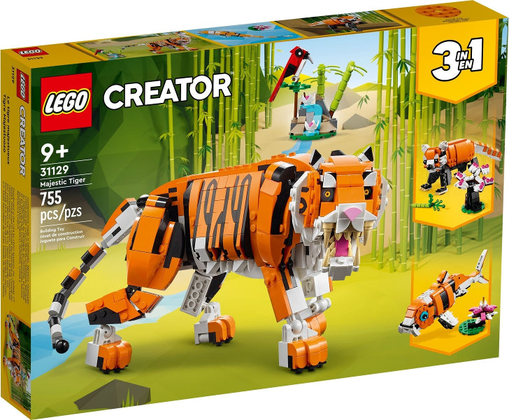 31129 Creator 3-in-1 Majestätischer Tiger (3-in-1 Tierfiguren-Set, Panda oder Fisch)