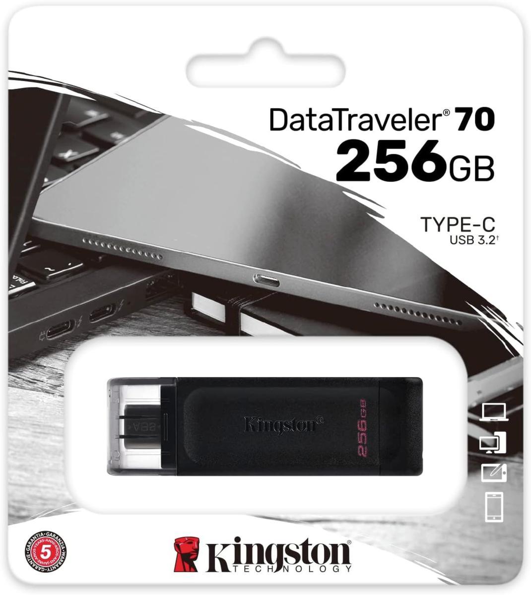 Kingston Pendrive USB-C 3.2256GB DT70/256GB Μαύρο