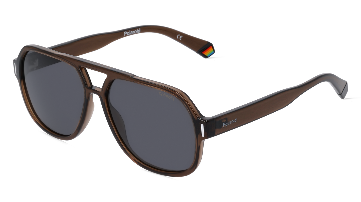 Polaroid Unisex Sunglasses PLD6193S09QF7 with Resin Frame, Brown Color, Lens 57mm / Bridge 18mm / Temple 145mm, Grey Polarized Lenses with 100% UV Protection