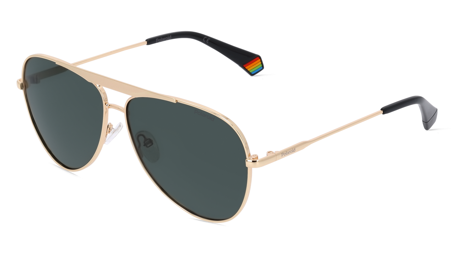 Polaroid Unisex Sunglasses PLD6200SXJ5GG with Metal Frame, 61mm Lens, 20mm Bridge, 145mm Temple, Golden Color, Green Polarized Lenses with 100% UV Protection