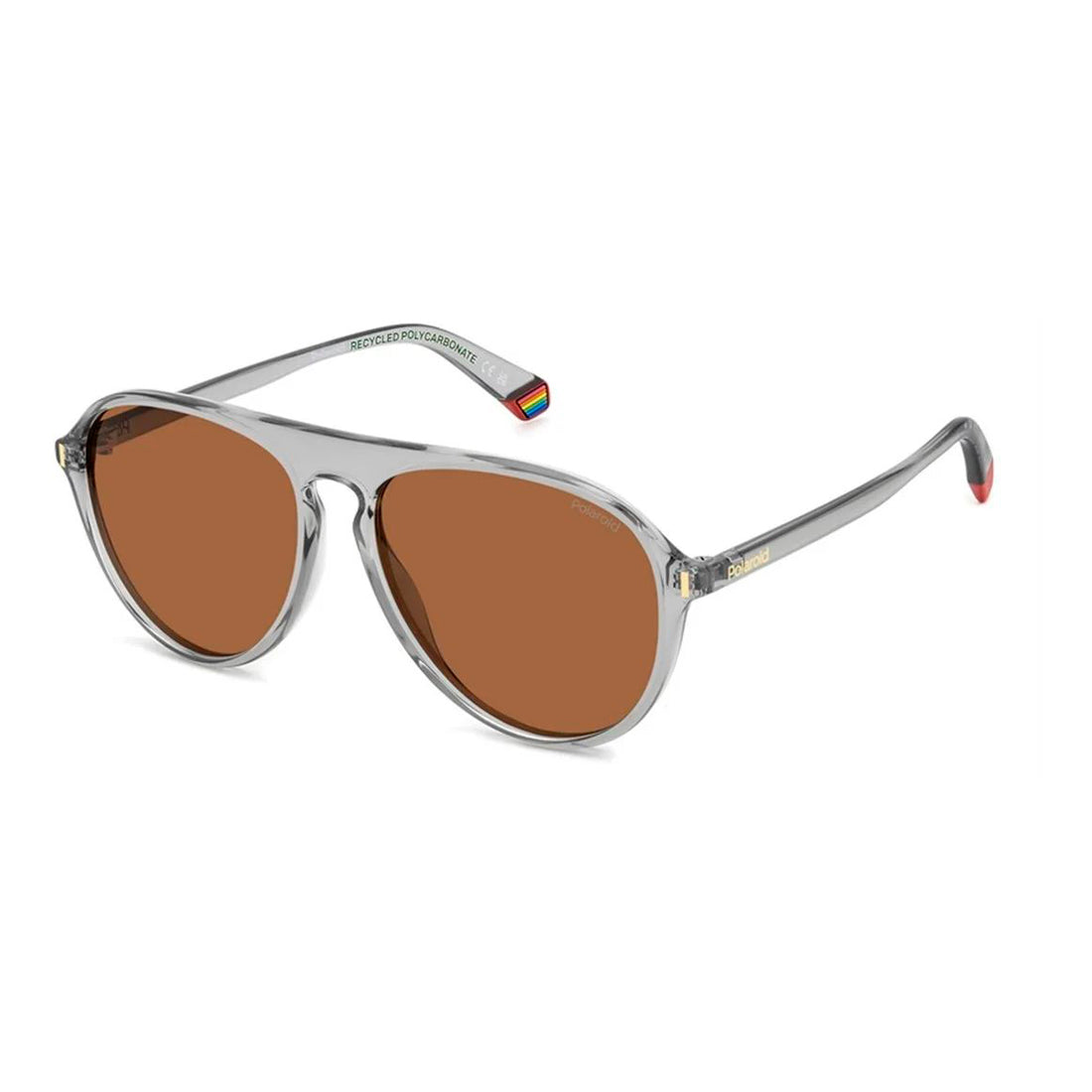 Polaroid Sunglasses for Men PLD6225SKB7 with Polycarbonate Grey Frame and Brown Polarized 100% UV400 Lenses, Adjustable Lens/Bridge/Temple Measurements
