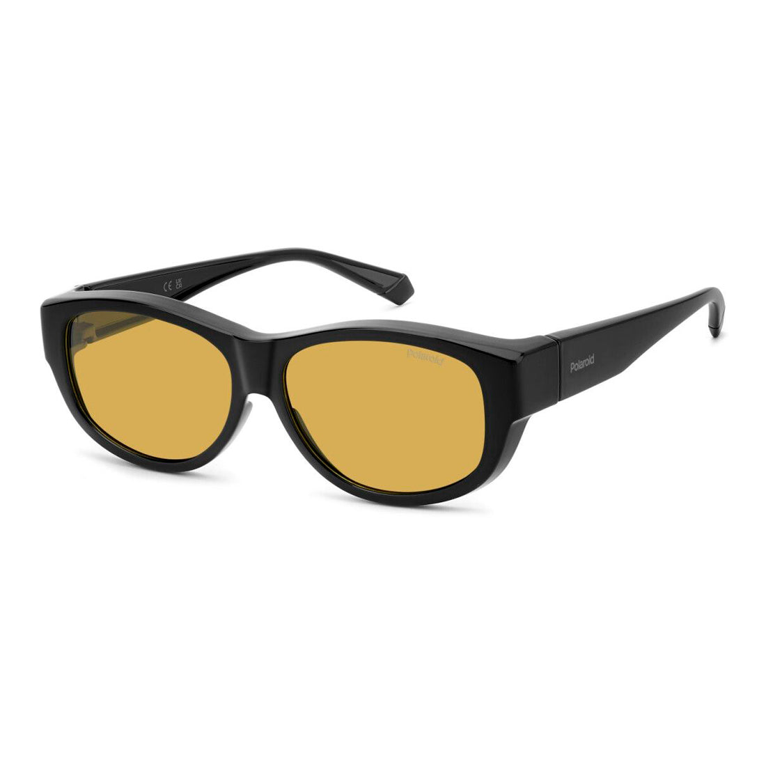 Polaroid Ancillaries Unisex Sunglasses PLD9020S71C with Polycarbonate Yellow Lenses and Black Frame, Fit-Over Design, Lens/Bridge/Temple Dimensions from Linesheet