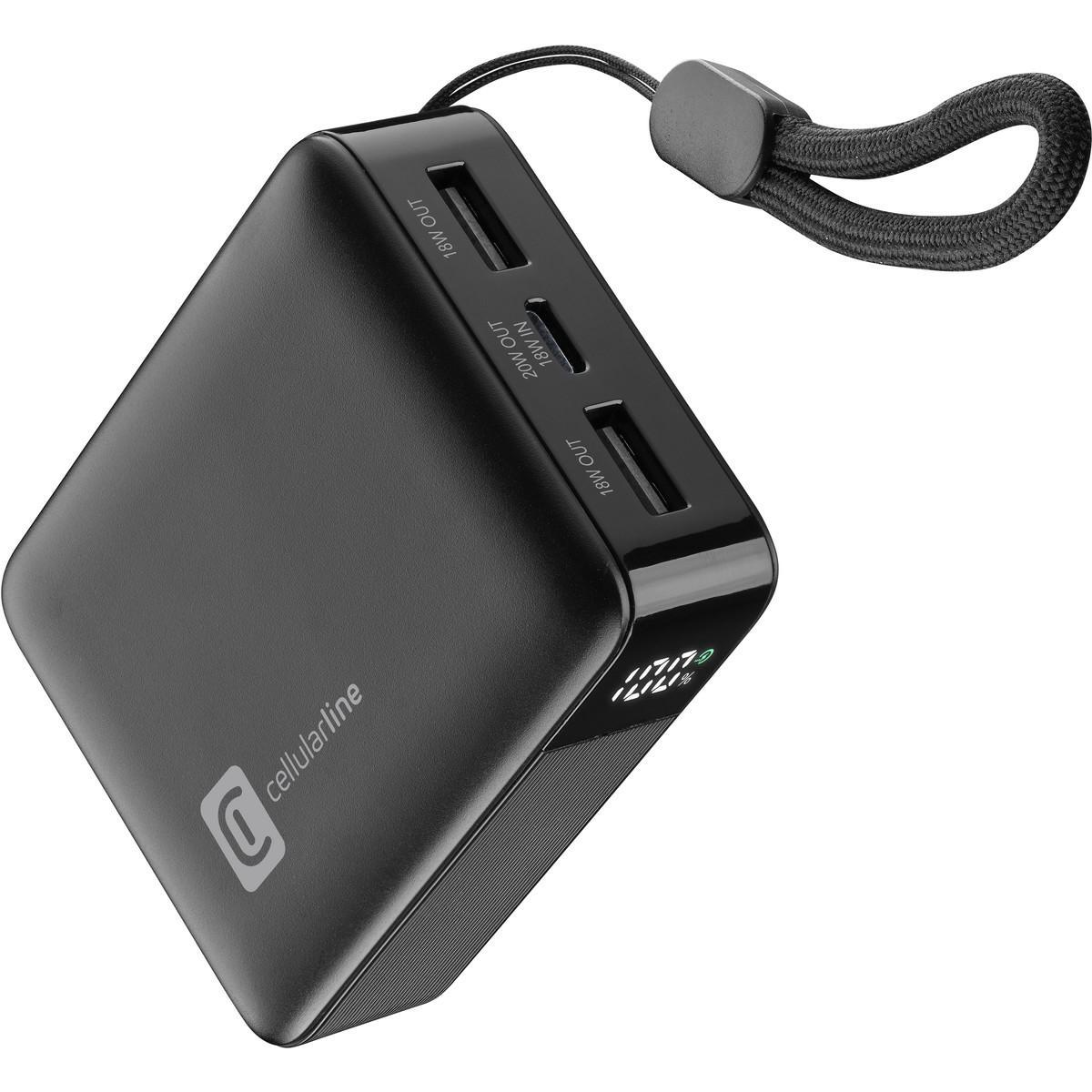 Cellularline Powerbank Telco 10000mAh LCD Fast Charging 20W with 2 USB-C and 1 USB-A Ports