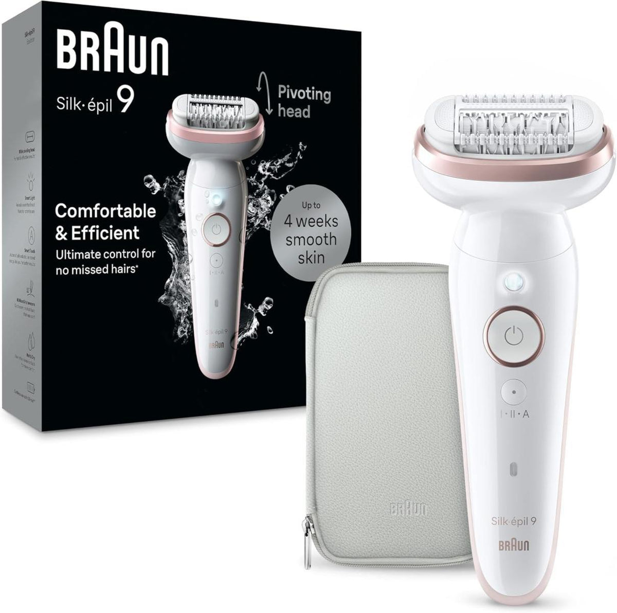 Braun Epilatore Elettrico Silk-épil 9 Wet & Dry SES9000 Bianco/Rosa