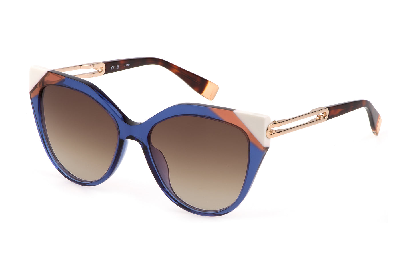 Furla Women's Sunglasses SFU683-5506NA, Acetate Frame, Blue Color, Lens/Bridge/Temple Dimensions 55/16/135 mm, Brown Gradient Lenses