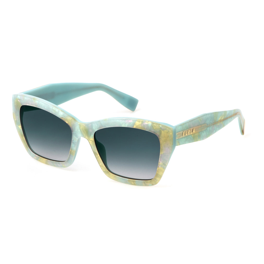 Furla Women's Sunglasses SFU778-5509E6, Acetate Frame, Green, Lens/Bridge/Temple: 55/18/140 mm