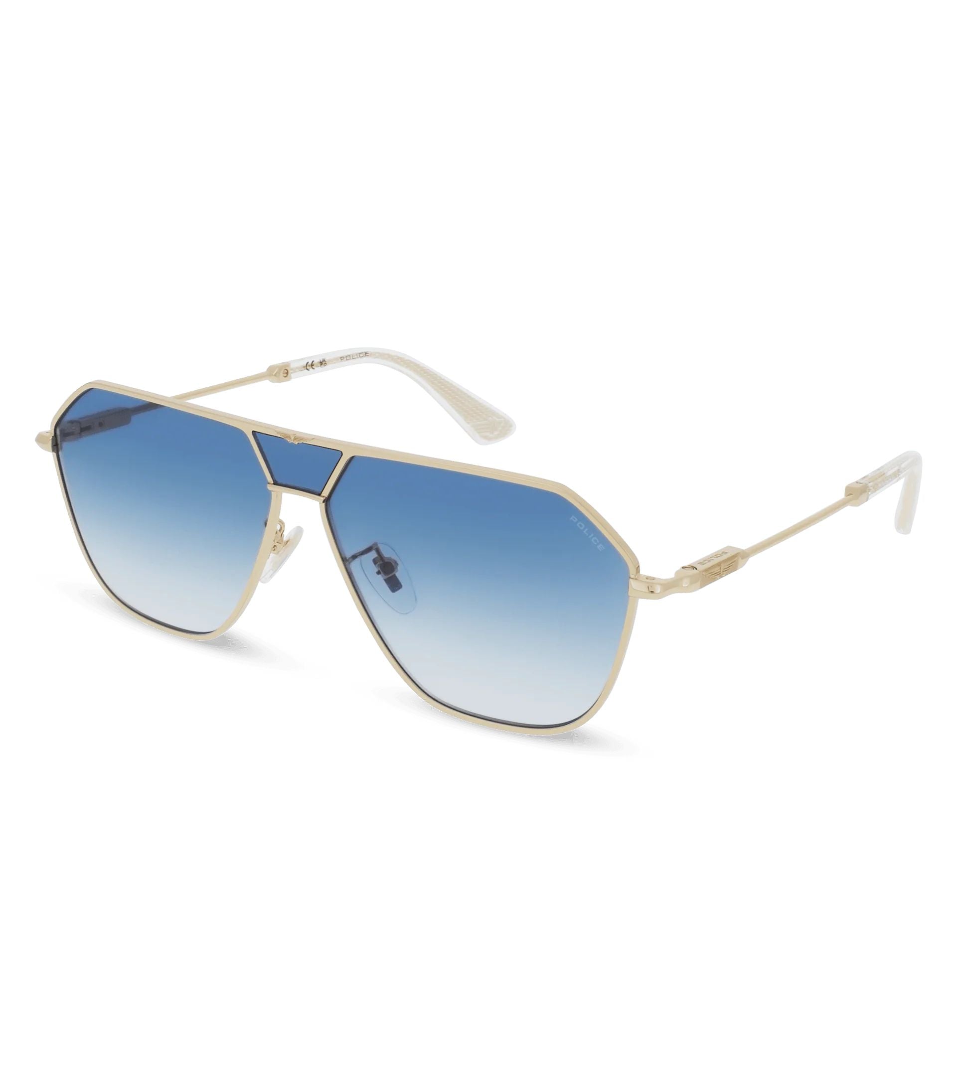 Police Men's Sunglasses SPLL89-620300 with Metal Frame, 62/11/145 mm, Golden Frame and Blue Lenses, Category 3