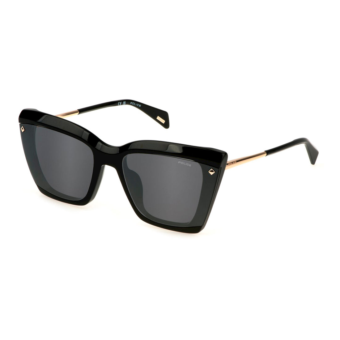 Police Women's Sunglasses SPLL95-610700, Acetate Frame, Black - Lens/Bridge/Temple: 61/19/140 mm, Grey Mirror Lenses