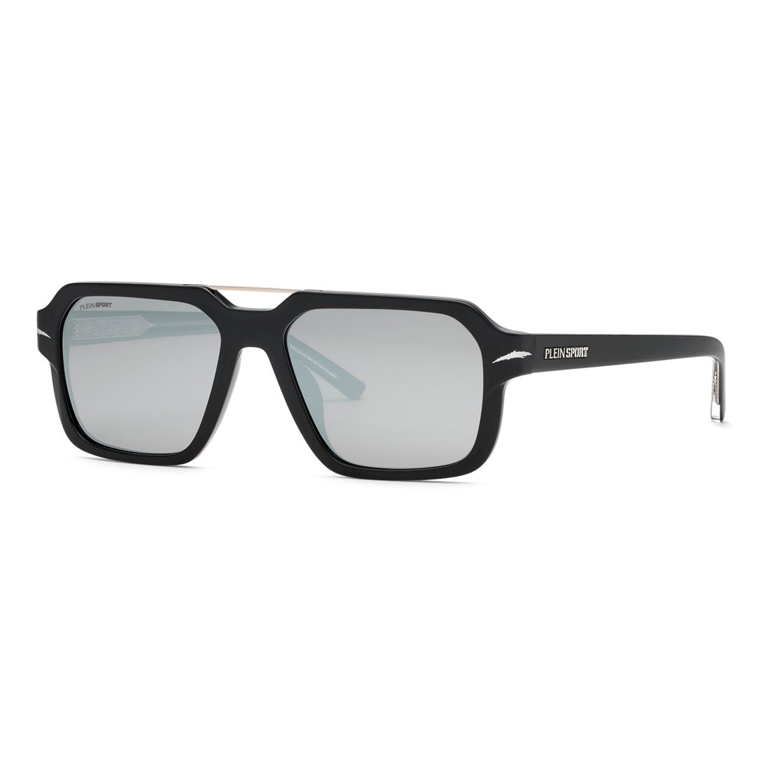 Philipp Plein Sport Men's Sunglasses SSP036-577EPP, 57/17/150 mm Lens/Bridge/Temple, Black Acetate Frame, Grey Polarized Mirror Lenses