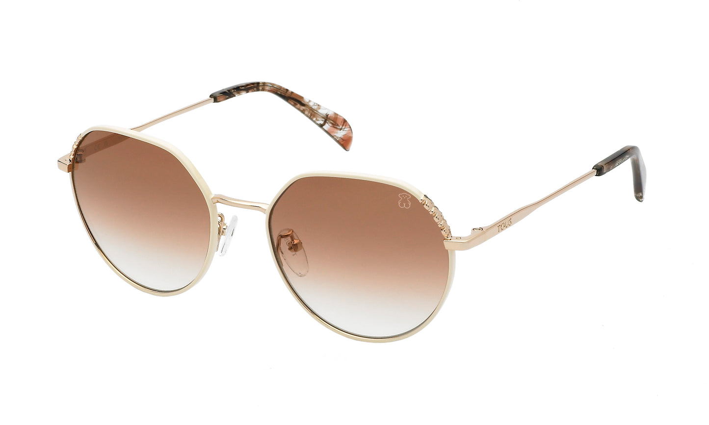 Tous Women Sunglasses STO454-550F47 with Metal Frame, Gold Color, Brown Gradient Lenses 55/12/145 mm