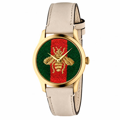 Gucci Women's YA1264128 Analog Quartz Watch, 38MM Beige Leather Bracelet