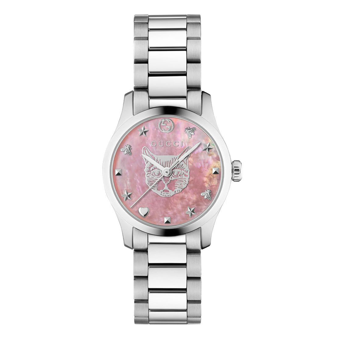 Gucci Women's Watch YA1265013, 27mm Grey Stainless Steel Case and Bracelet, Pink Dial