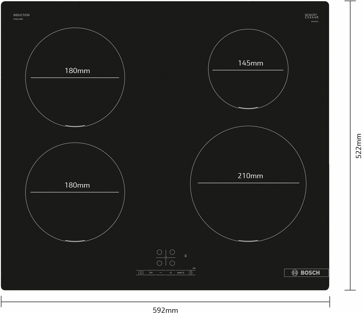 Bosch Serie 4 PUE611BB5E hob Black Built-in 60 cm Zone induction hob 4 zone(s)
