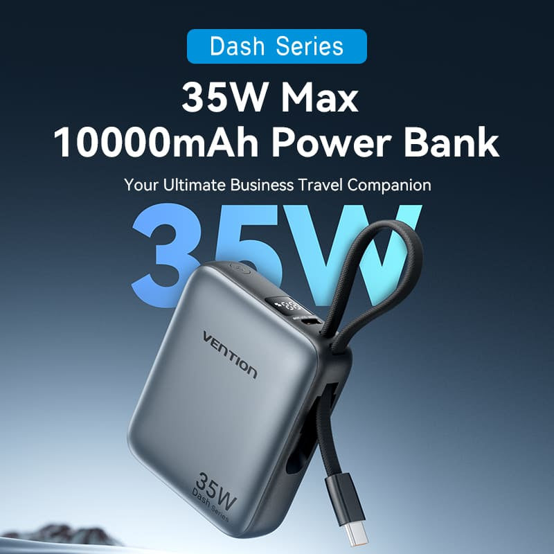 Vention 10000mAh 35W - power bank with USB-C cable (beige)