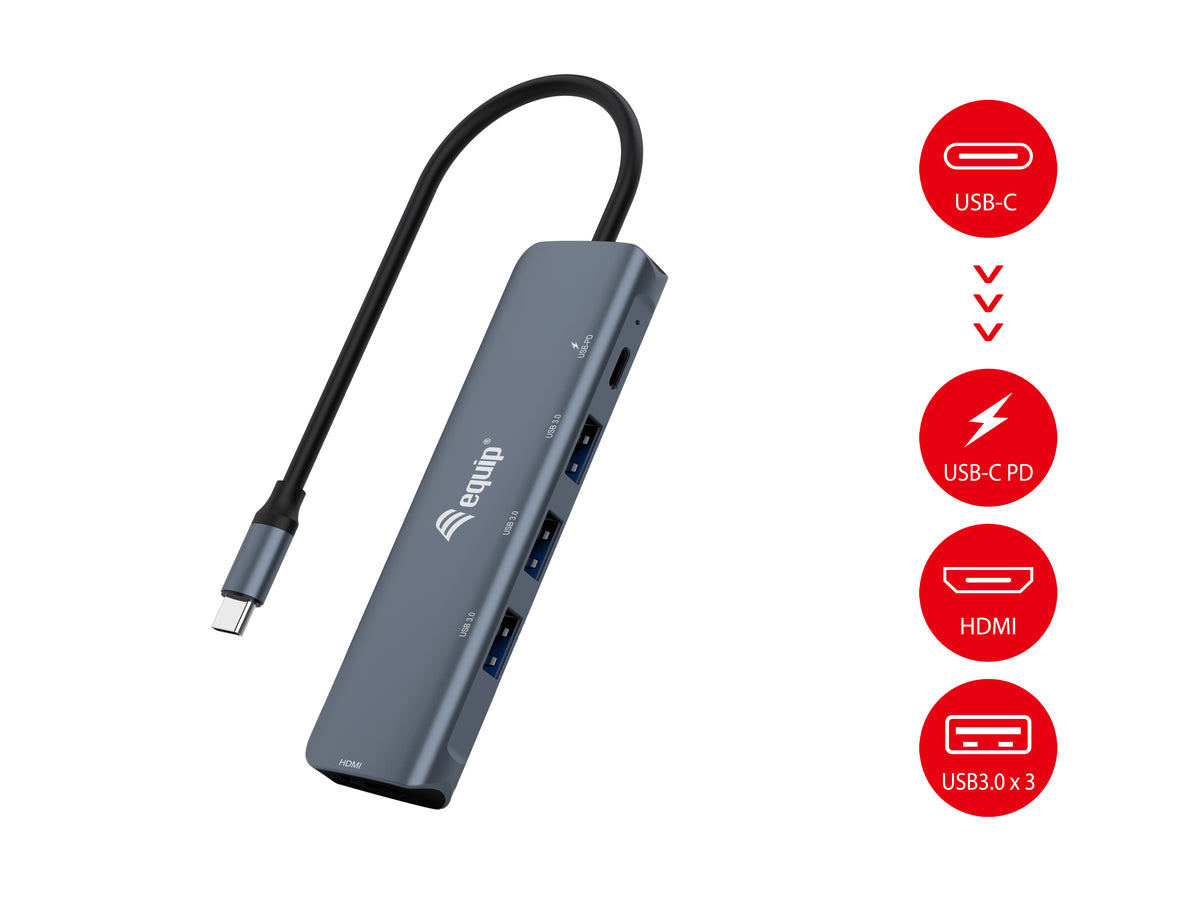 Equip Dock  5-1 USB-C->HDMI,3xUSB-A,100W USB-C         0.25m