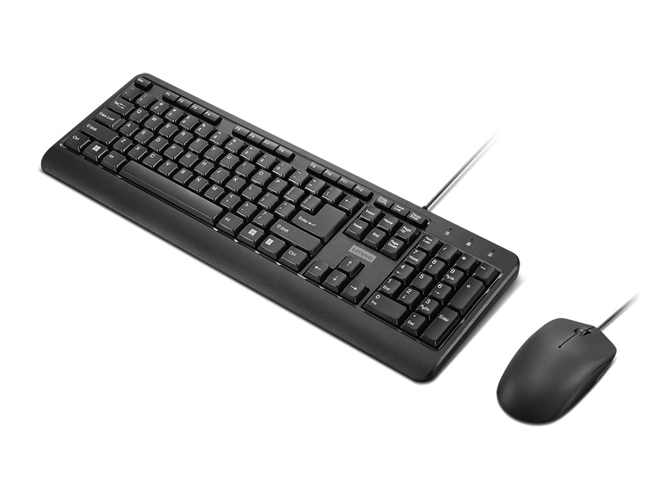 Lenovo 160 Keyboard with Mouse Included, USB, US English Layout, Black, for Home and Office Use
