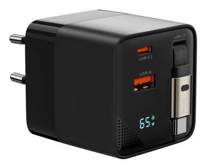 Mobile Origin 65W GaN Charger with USB-C retractable cable + USB-A 75cm
