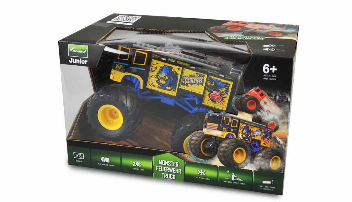 Amewi RC Monstertruck Feuerwehr 1:18 RTR Yellow/Blue /6+