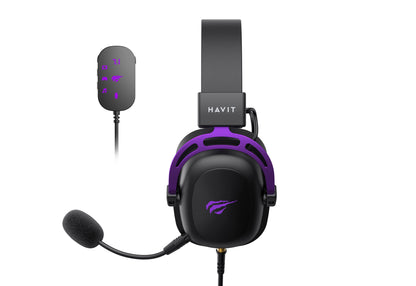 Επαγγελματικά ακουστικά gaming Havit H2002C+U σε μαύρο και μωβ χρώμα